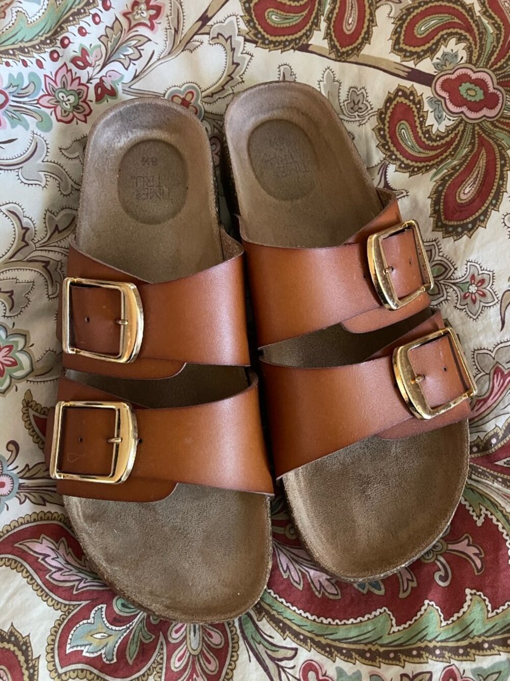 Women's Time & Tru Birk Dupes Gold Buckles EUC 8.5!!!